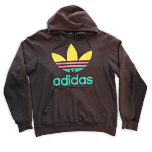 Adidas Originals Trefoil Hoodie Black Multicolor Rare Colorway Vintage Size L